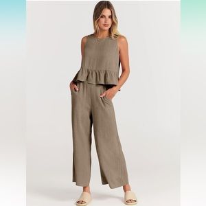 Women's Summer 2 Piece Sleeveless Wide Leg Pants Set with Pockets XL